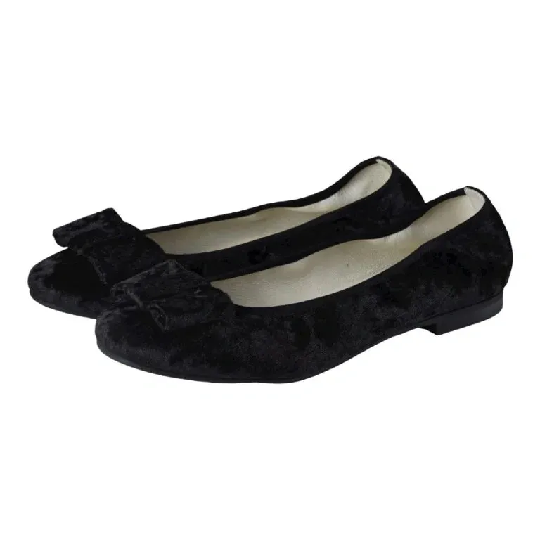 1412 - Black Velvet Flats for Girl/Teen/Women by London Kids
