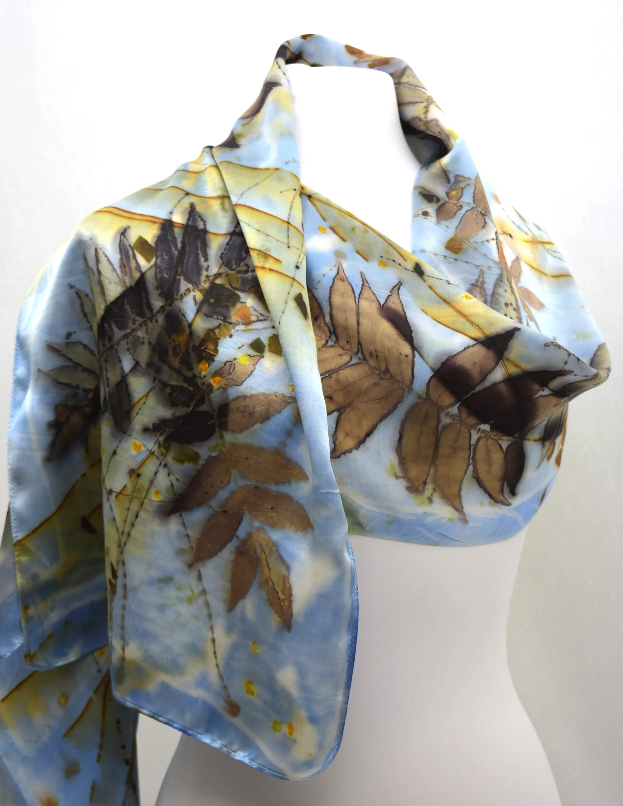 14" x 72" Eco Printed Silk Satin Scarf