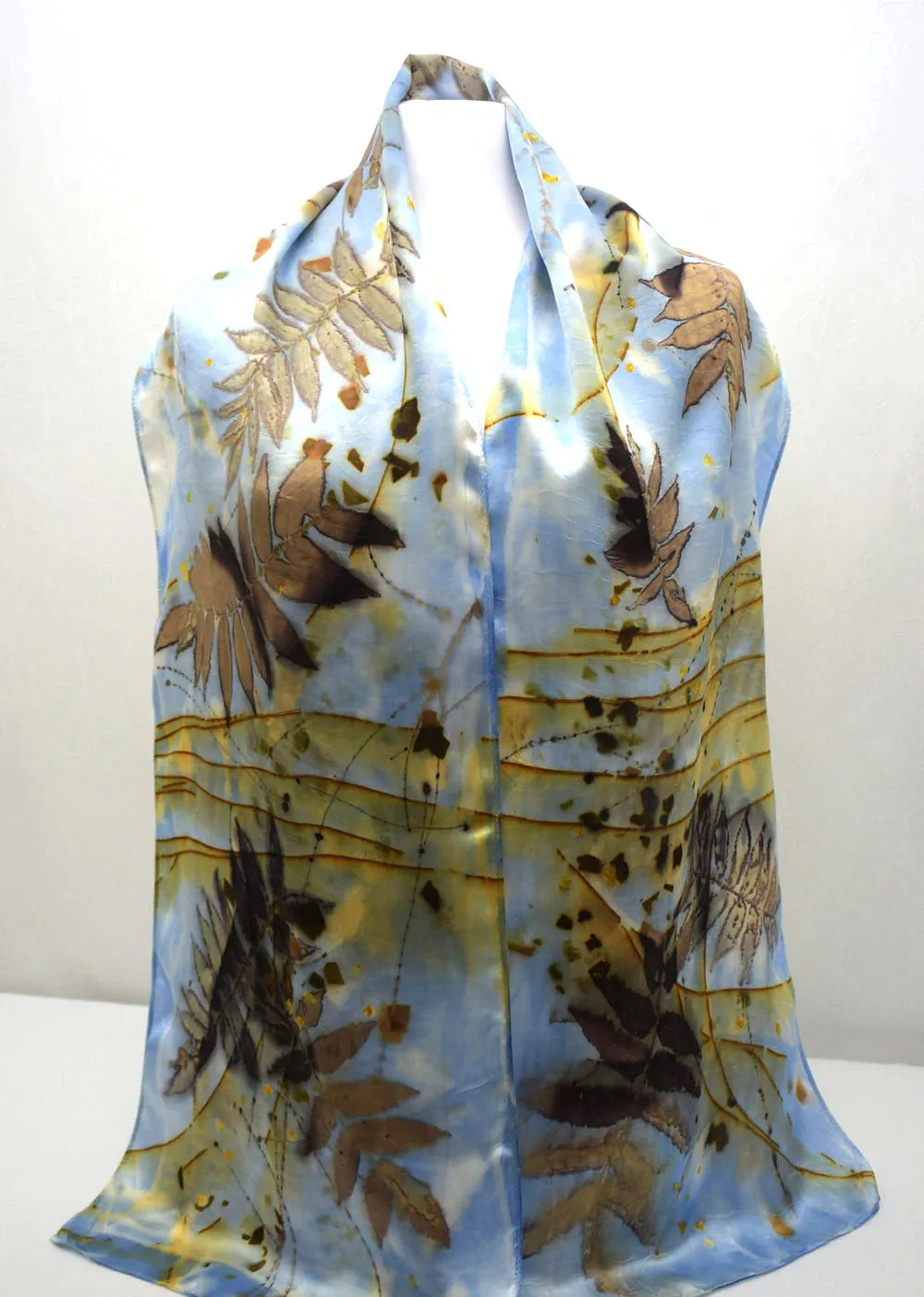 14" x 72" Eco Printed Silk Satin Scarf