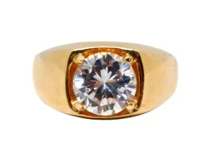 1990s Mens 18k Gold Plated Crystal Solitaire Ring
