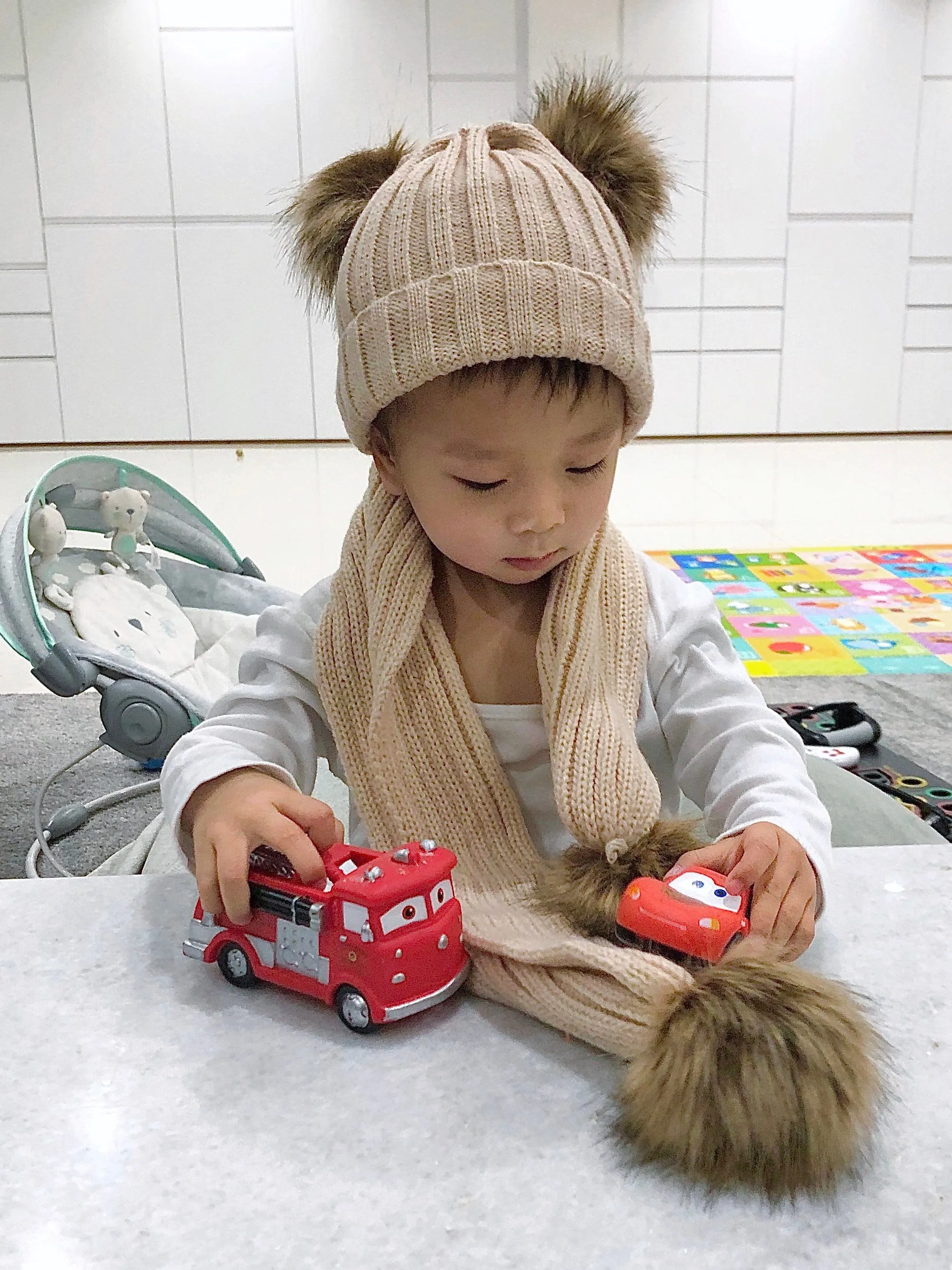 2-ITEMS Personalised Double Pom Pom Hat & Scarf Bundle Gift Set