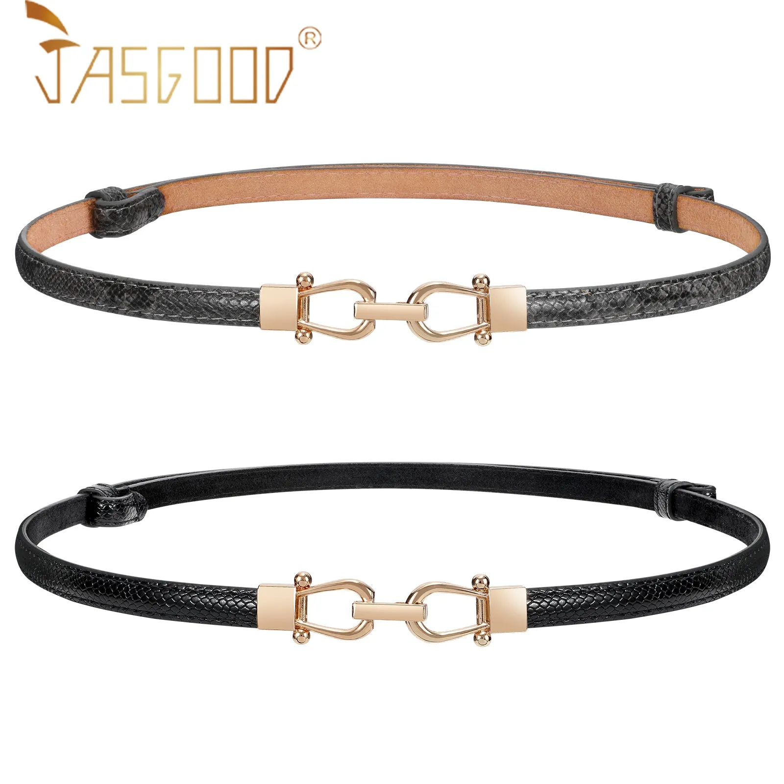 2 Pack Women Skinny Leather Belt Adjustable Fashion Dress Belt Thin Waist Belts for Ladies Girls