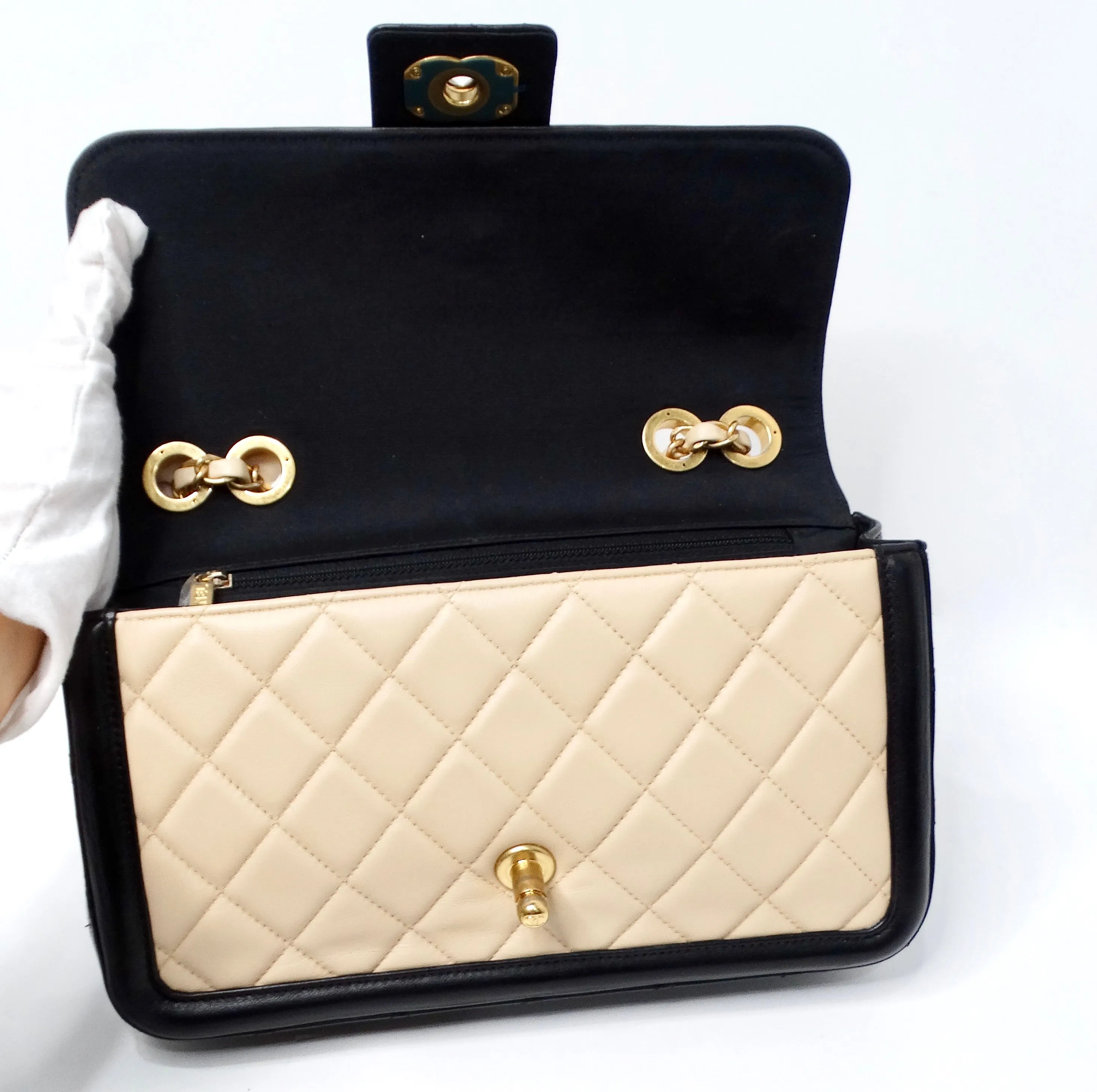 2014 Chanel Elegant CC Tan & Black Quilted Lambskin Flap Bag