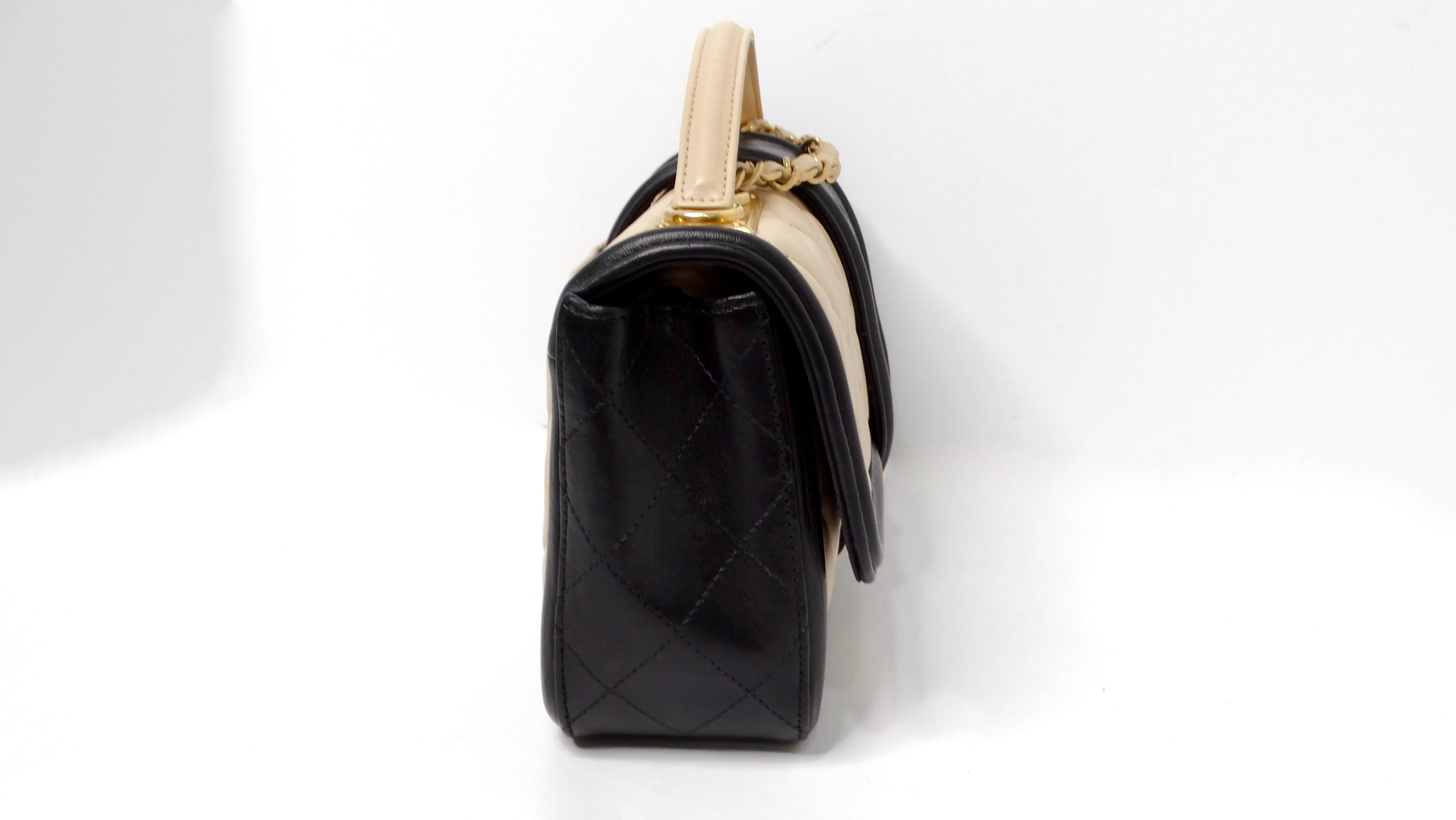 2014 Chanel Elegant CC Tan & Black Quilted Lambskin Flap Bag