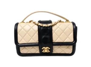 2014 Chanel Elegant CC Tan & Black Quilted Lambskin Flap Bag