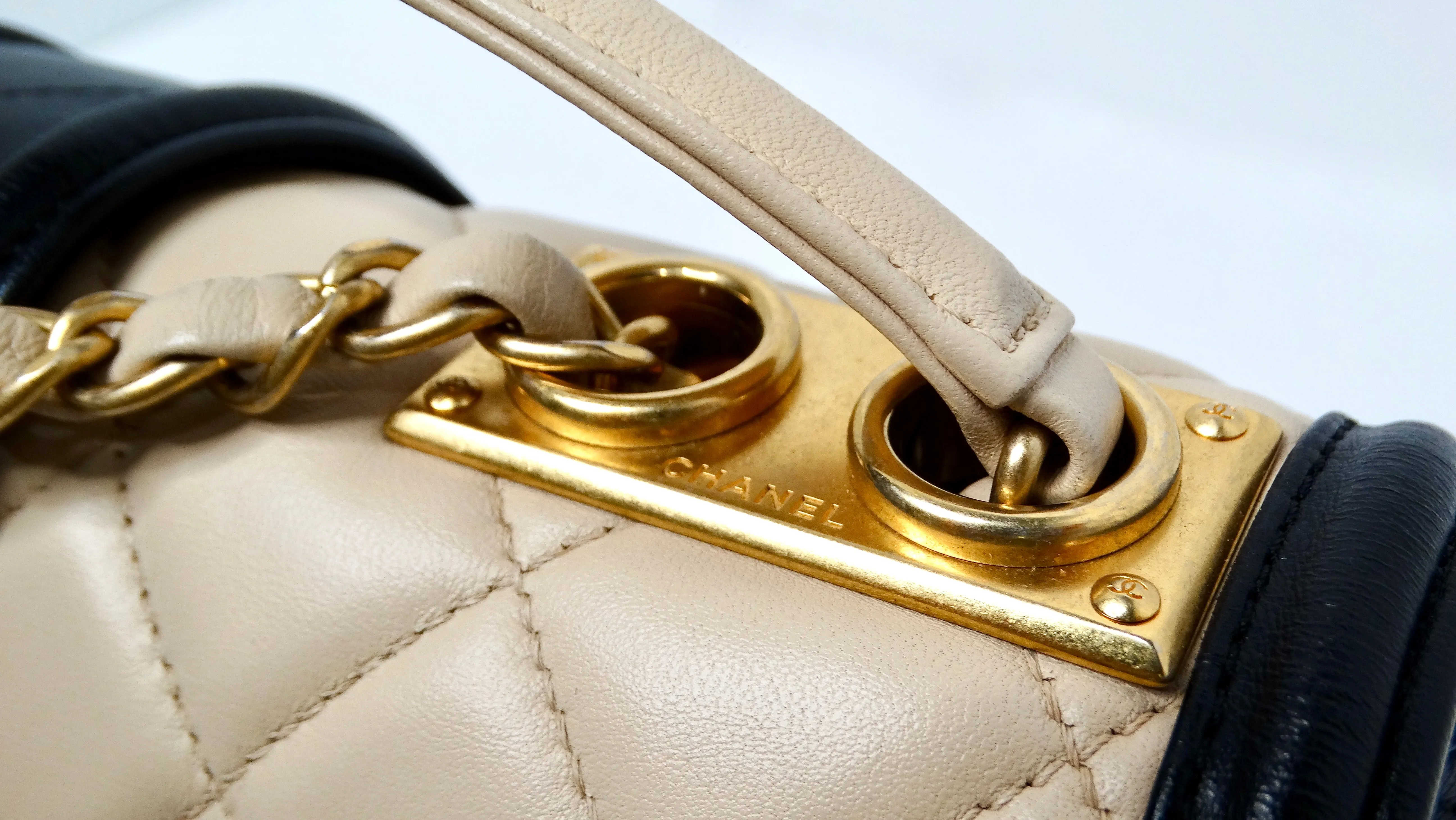 2014 Chanel Elegant CC Tan & Black Quilted Lambskin Flap Bag