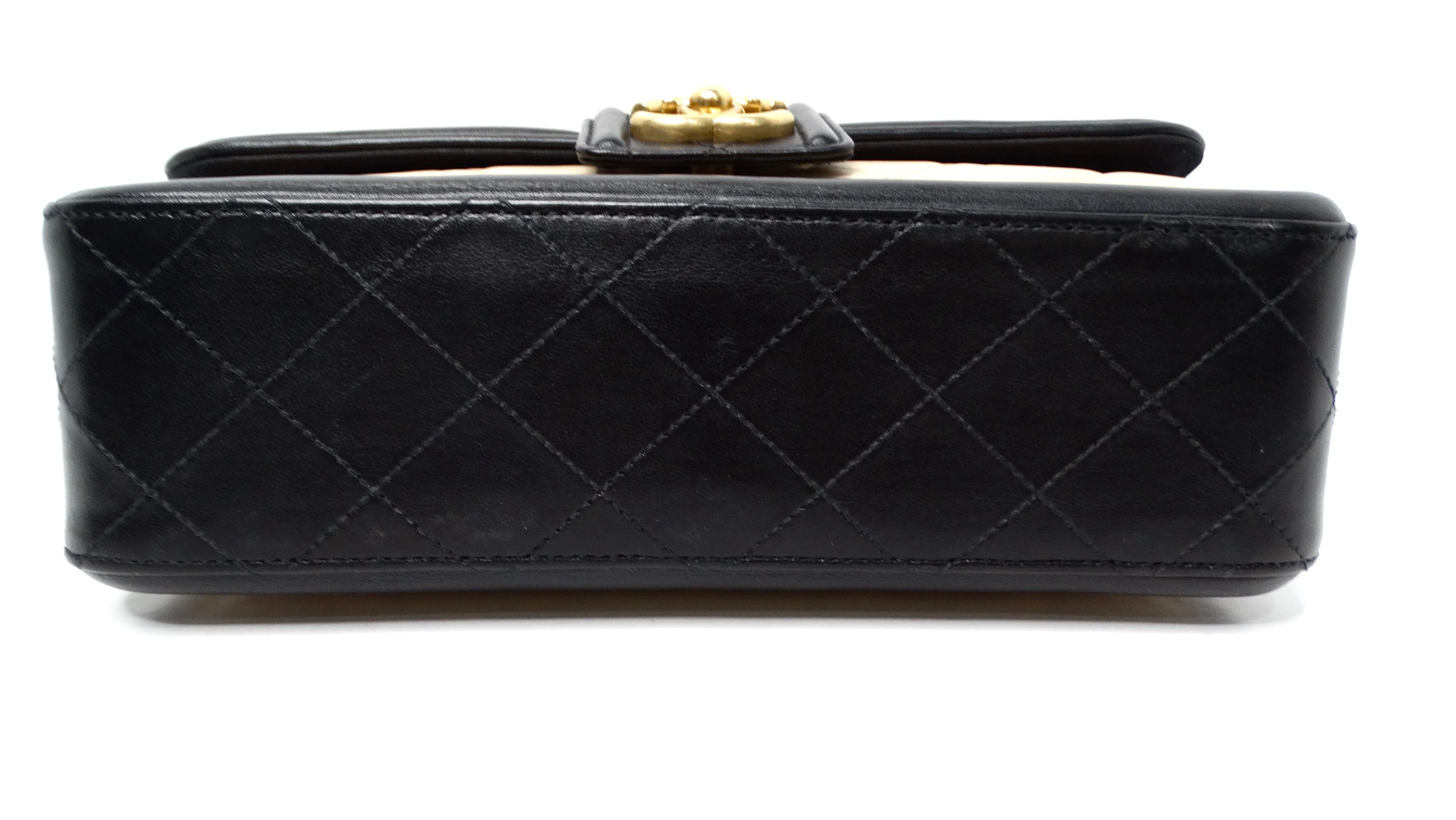 2014 Chanel Elegant CC Tan & Black Quilted Lambskin Flap Bag