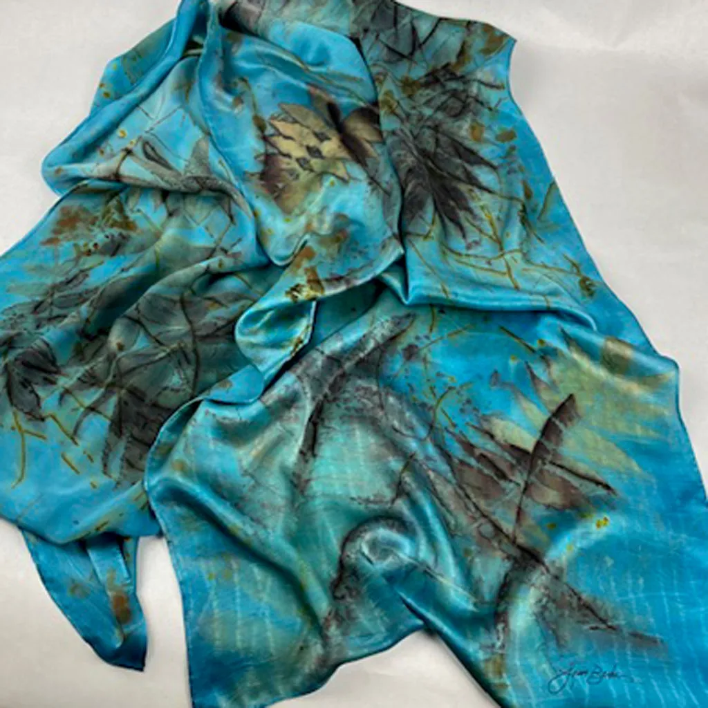 22 x 88 Blue Silk Scarf or Shawl