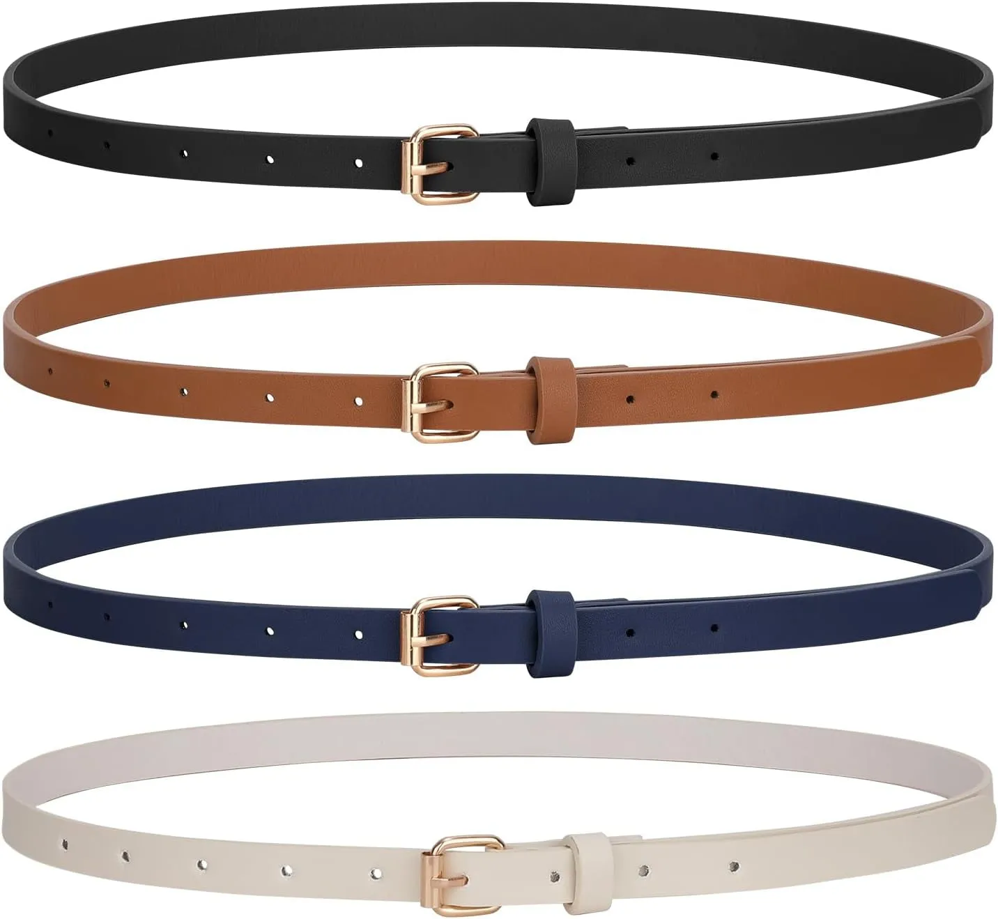 4 Pack Skinny Women Leather Belts for Dresses Jeans Pants