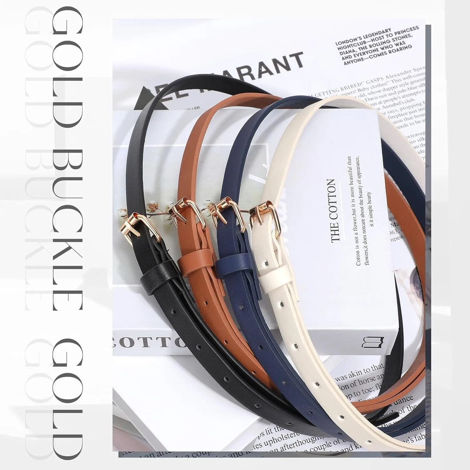 4 Pack Skinny Women Leather Belts for Dresses Jeans Pants