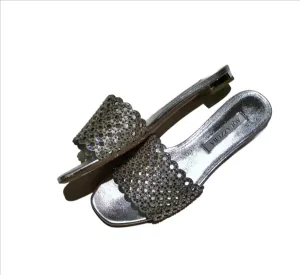 Aquazzura Candy Crystal Silver Rhinestone Flats Sandals Slide
