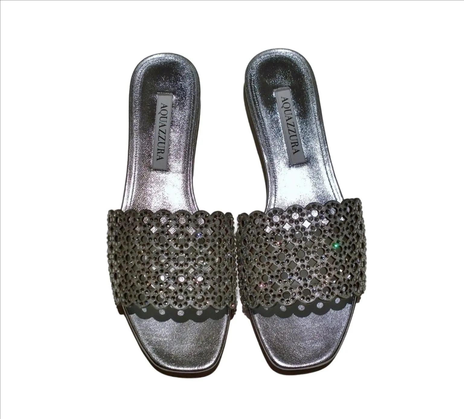 Aquazzura Candy Crystal Silver Rhinestone Flats Sandals Slide