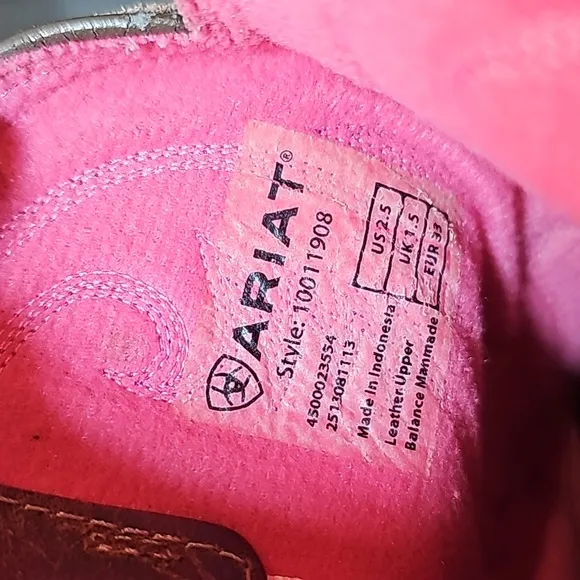 Ariat Fancy Boots Cowboy Cowgirl Western Fringe Distressed D Toe Brown Pink 2.5