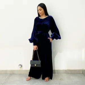 AW20 MIDNIGHT BLUE SILK VELVET JUMPSUIT