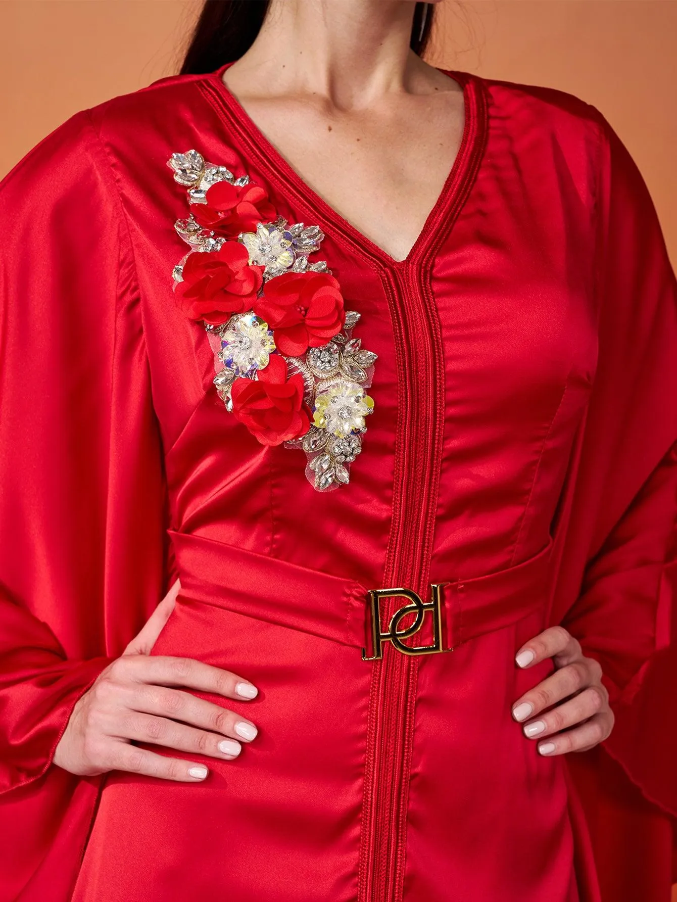 Batwing Sleeve V-Neck Satin Elegant Dress MES00420