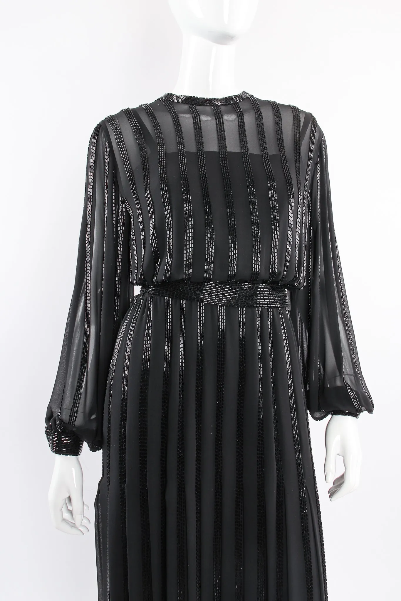 Bead Stripe Silk Chiffon Dress