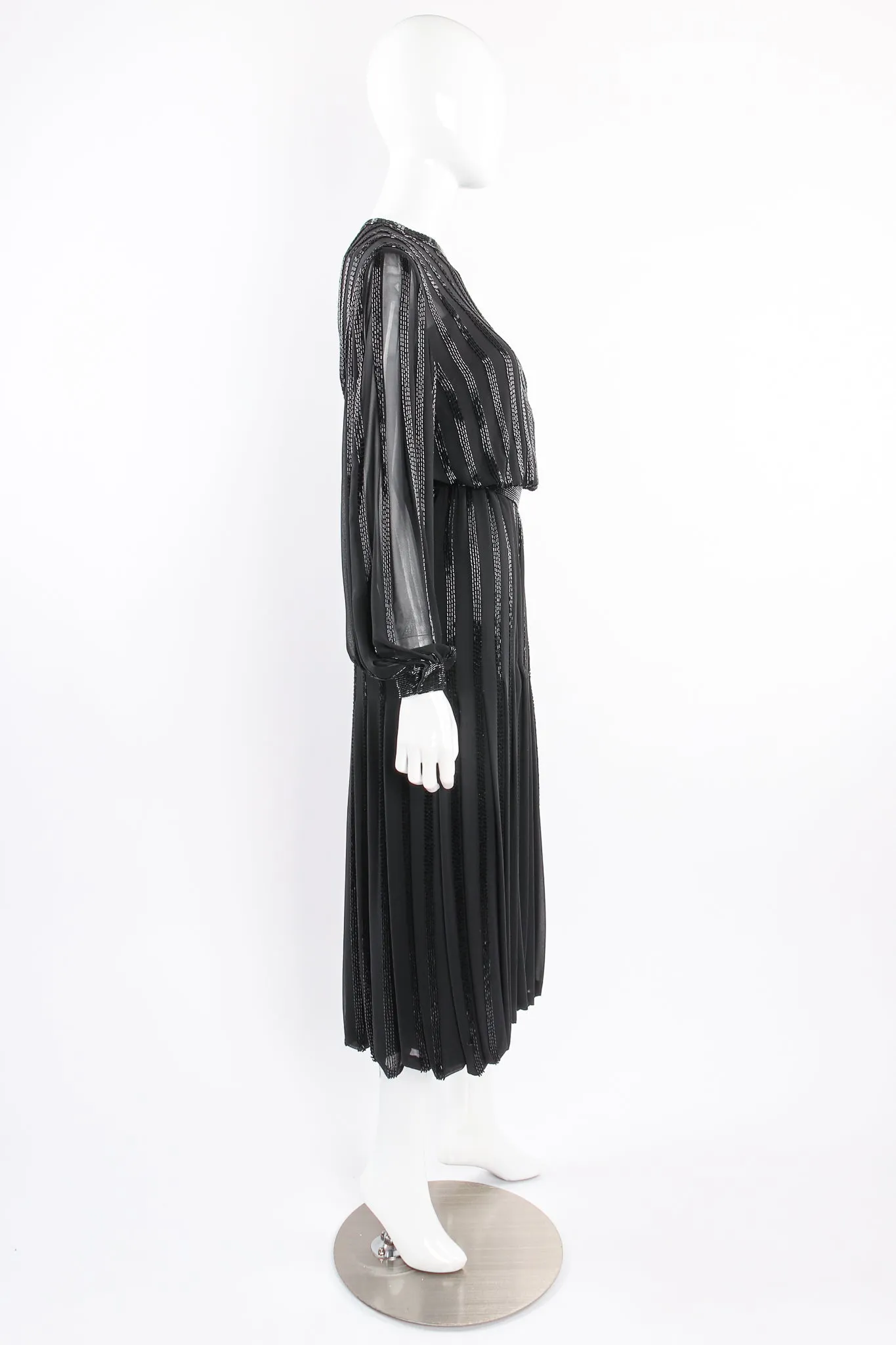 Bead Stripe Silk Chiffon Dress