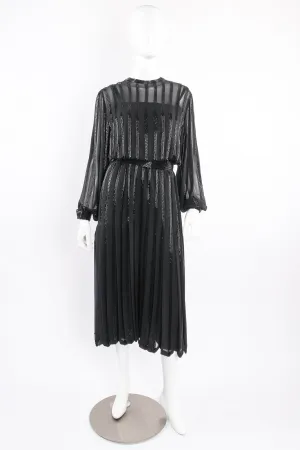 Bead Stripe Silk Chiffon Dress
