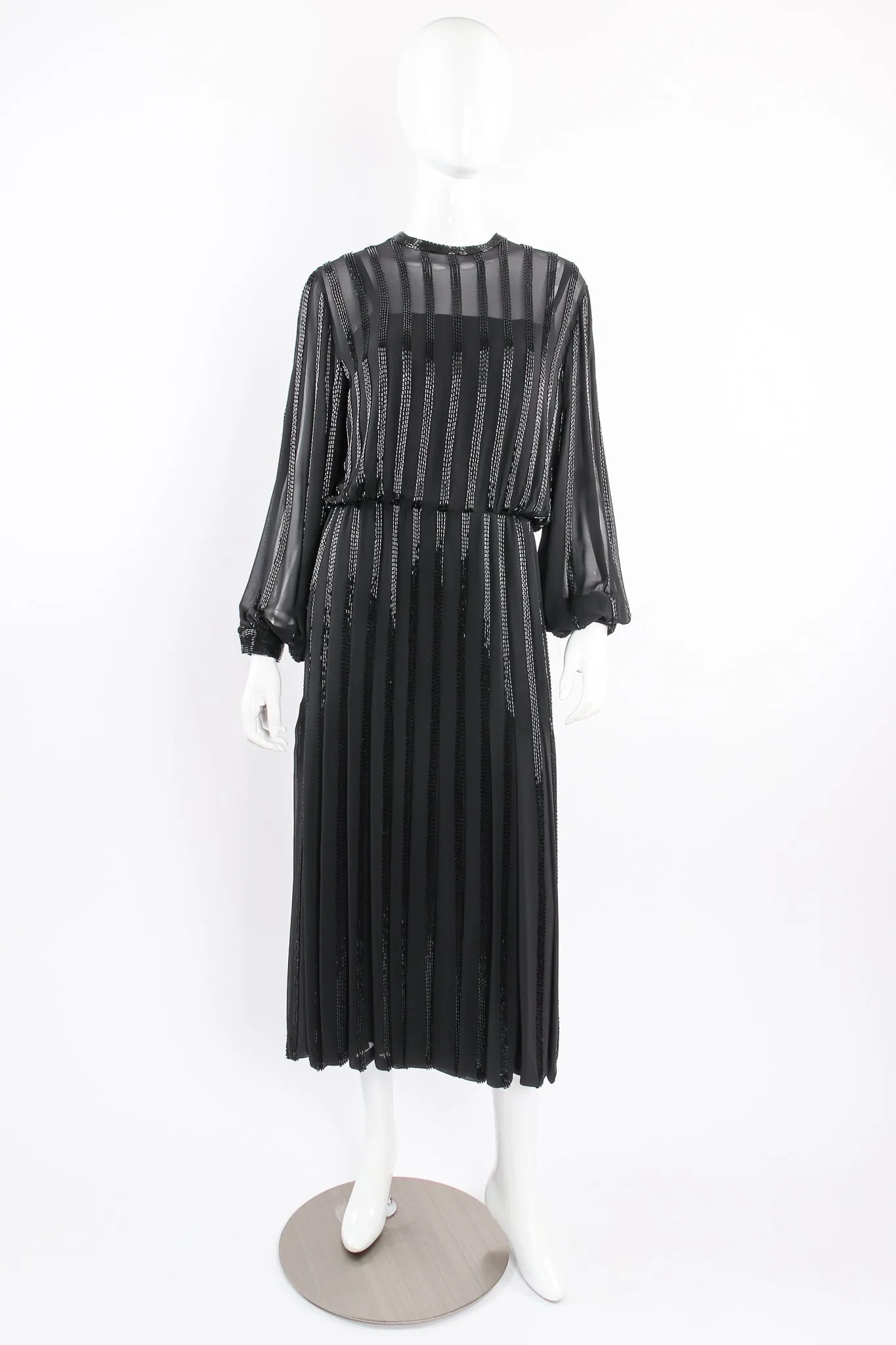 Bead Stripe Silk Chiffon Dress