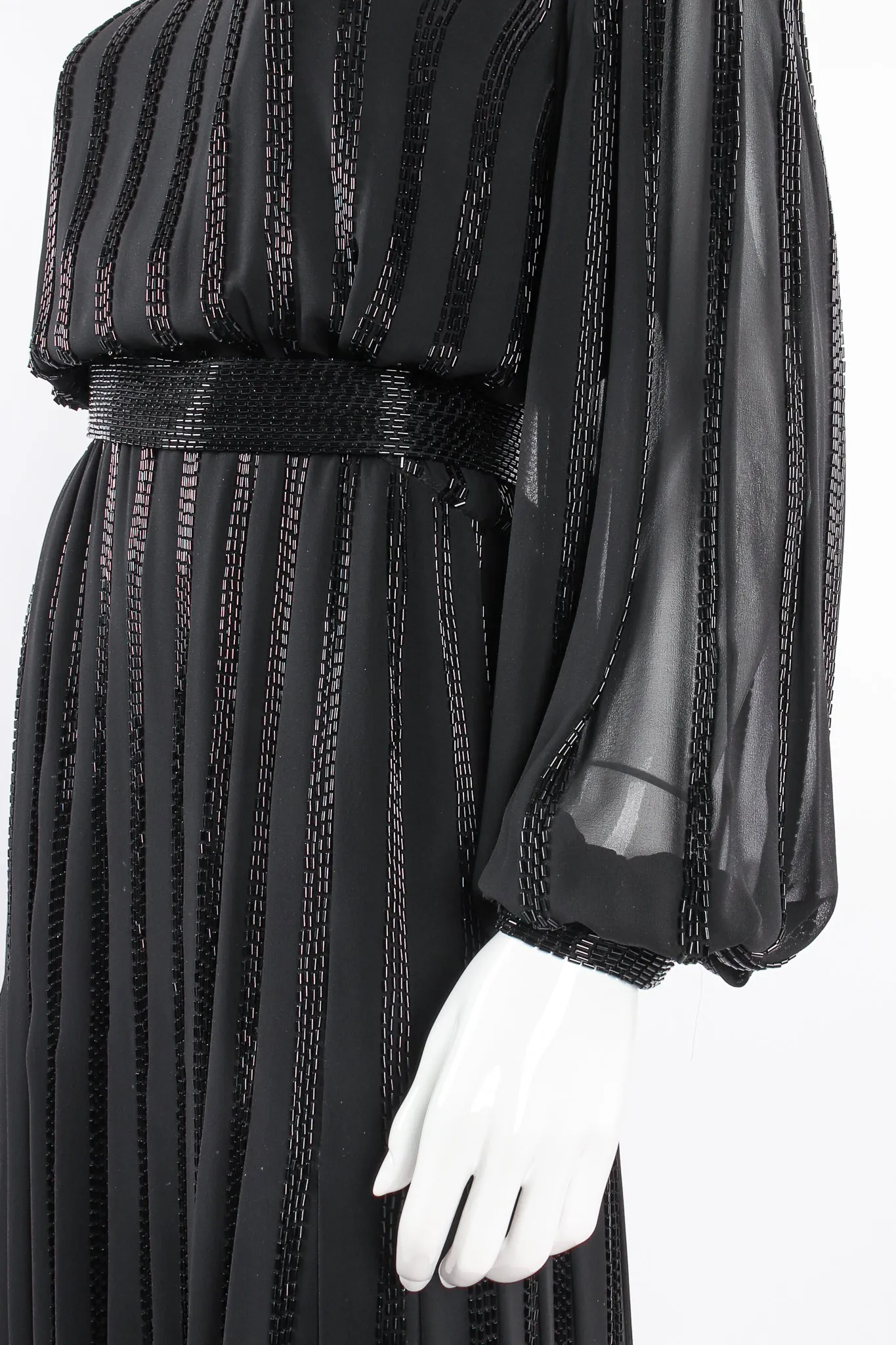 Bead Stripe Silk Chiffon Dress