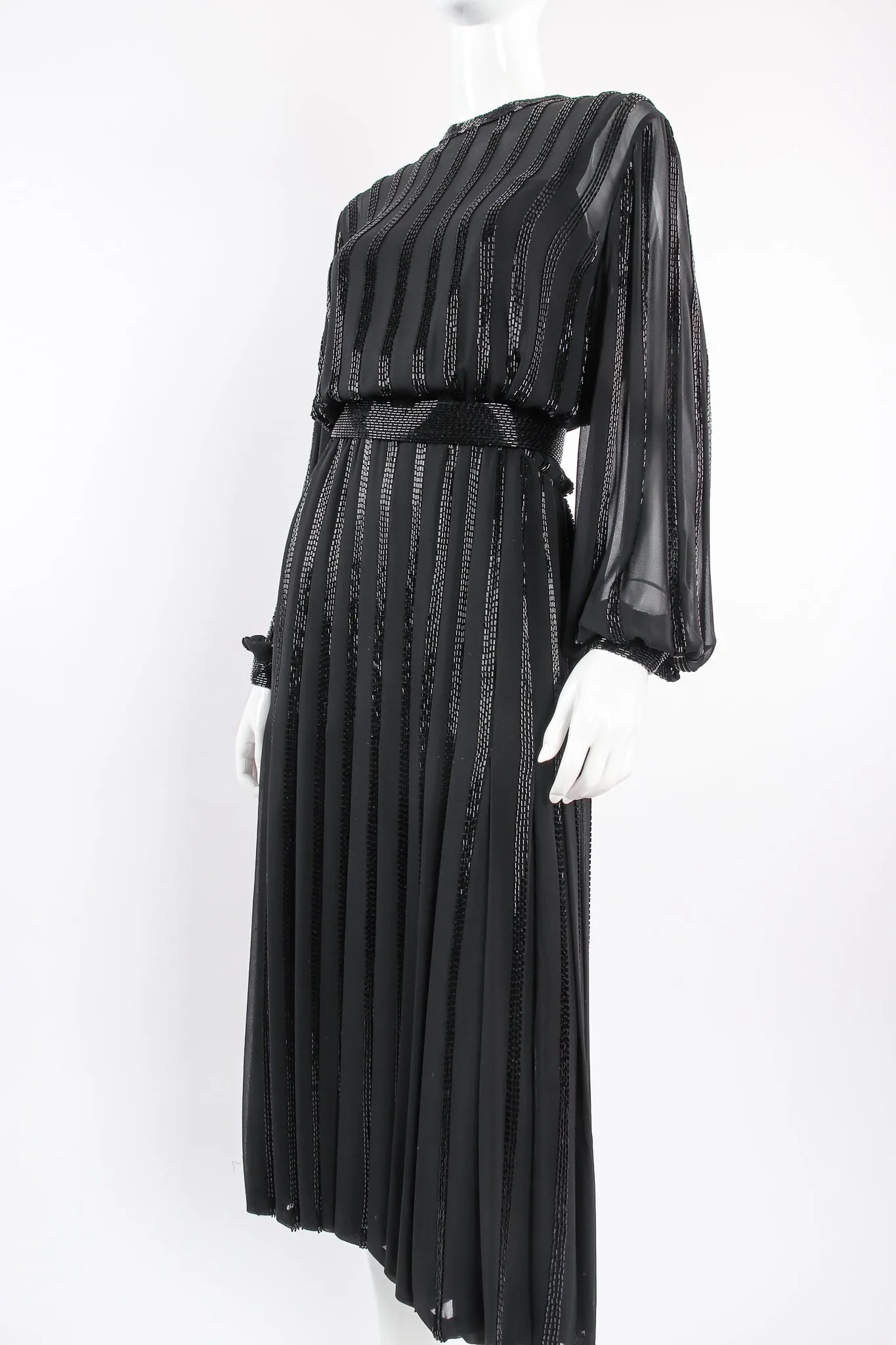 Bead Stripe Silk Chiffon Dress