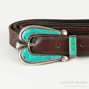 Beautiful Zuni Inlay Ranger Buckle, Keeps and Tip on Belt