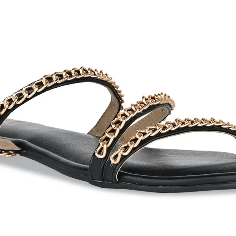 Black Chained Flats