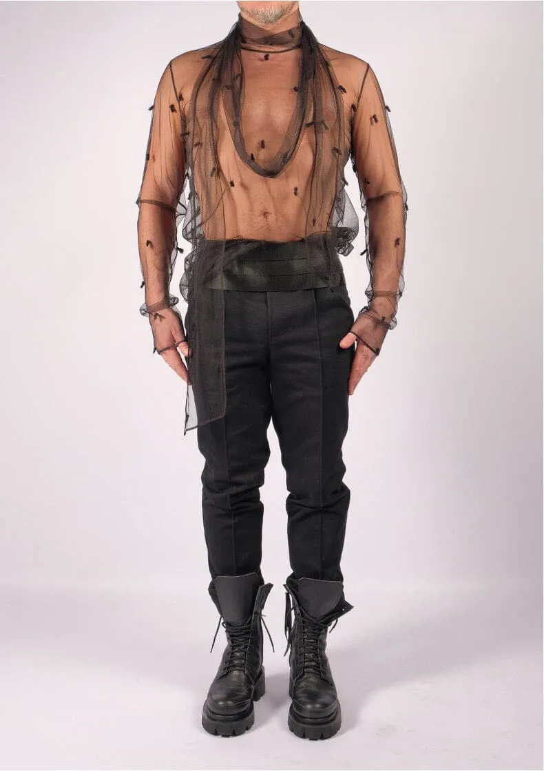 Black  Mesh Turtleneck with scarf