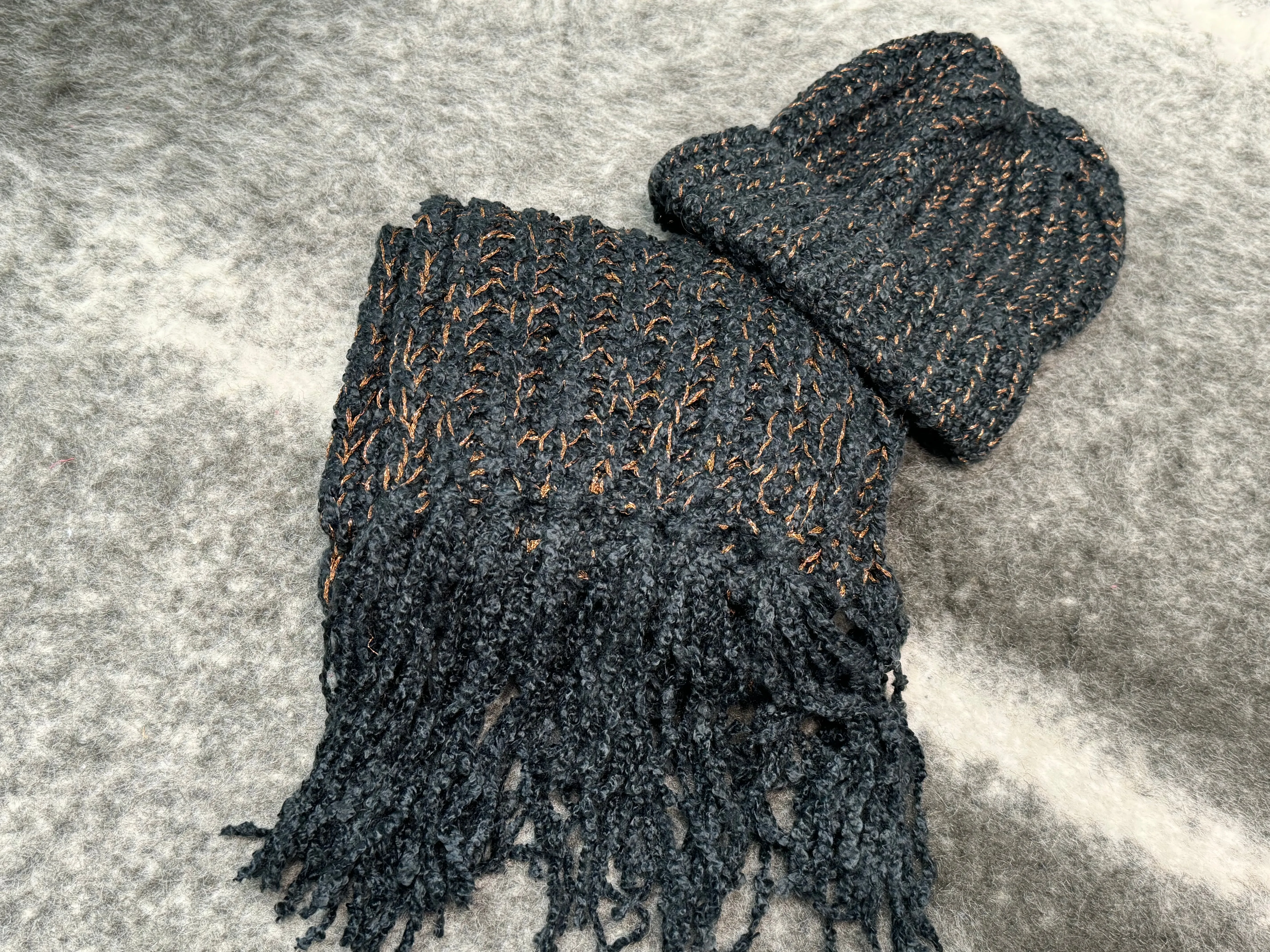Black Scarf and Hat Set