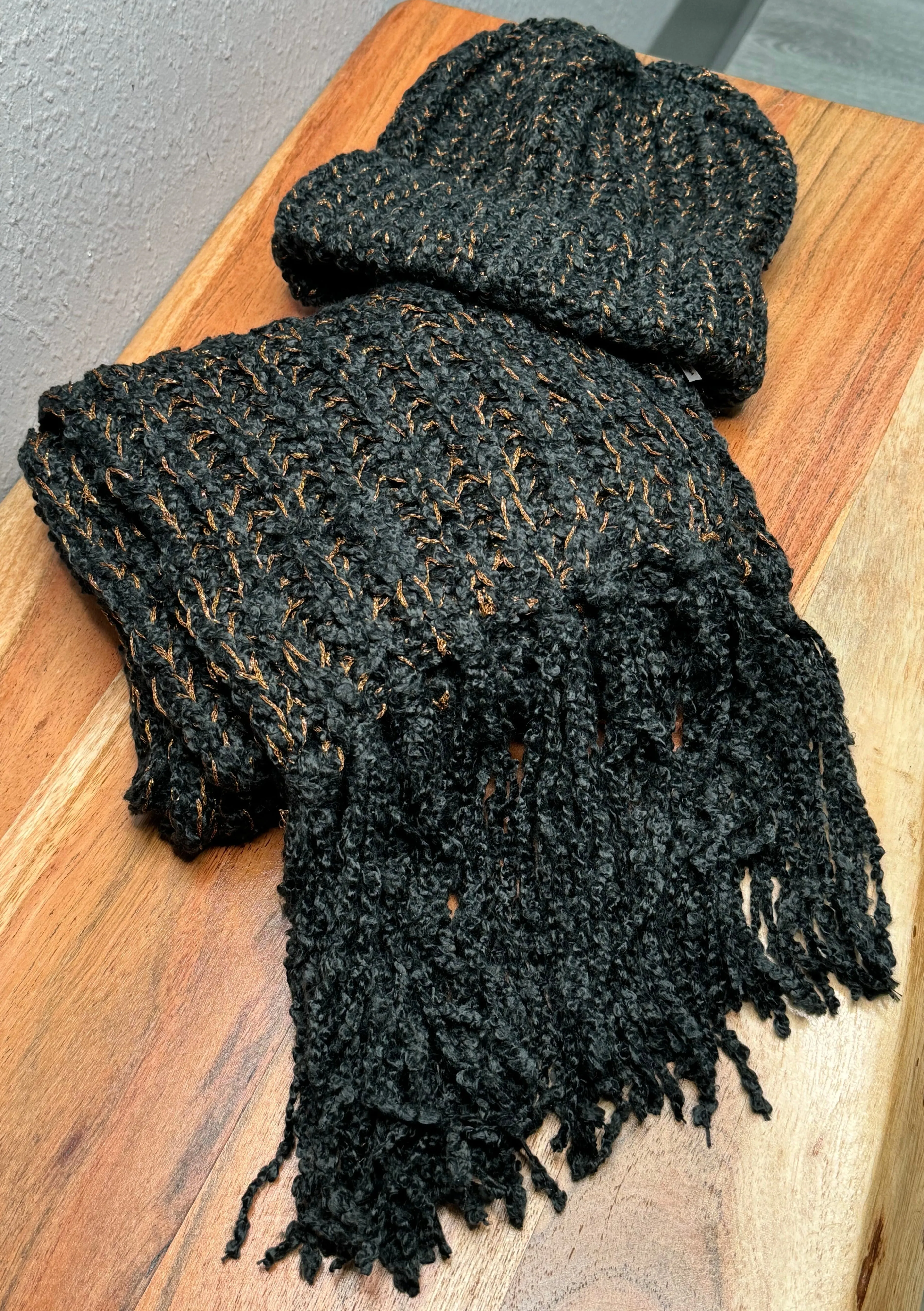 Black Scarf and Hat Set