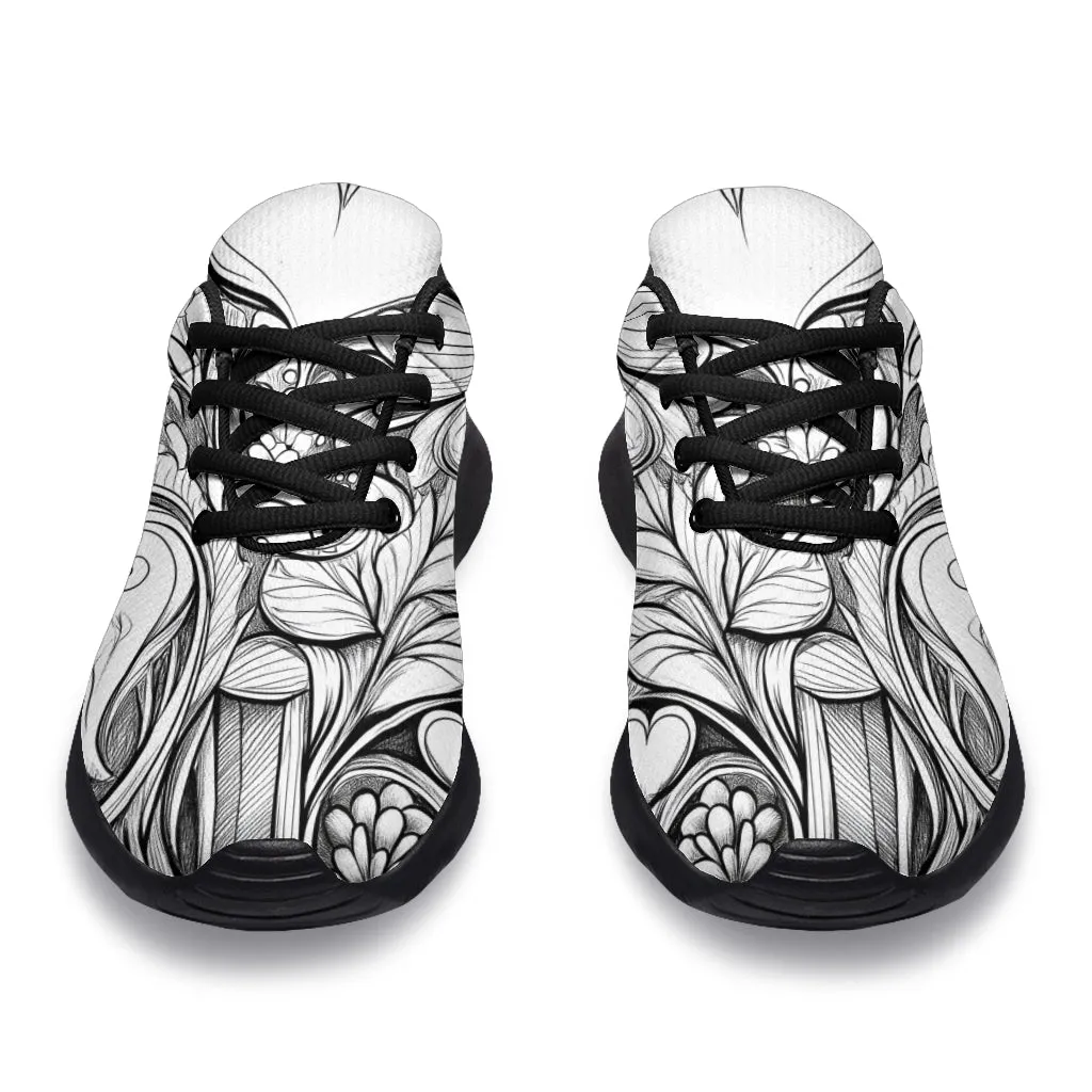 Black White Doodle Sport Sneakers