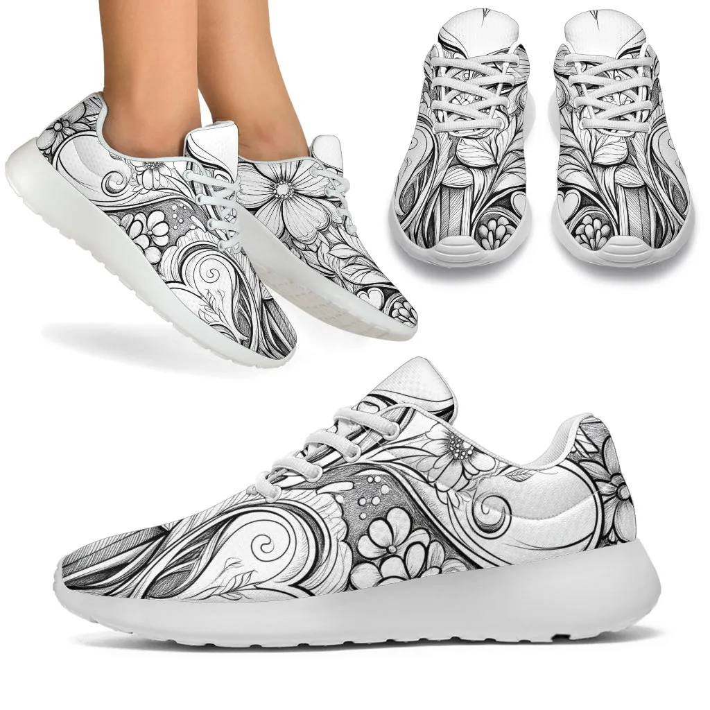 Black White Doodle Sport Sneakers