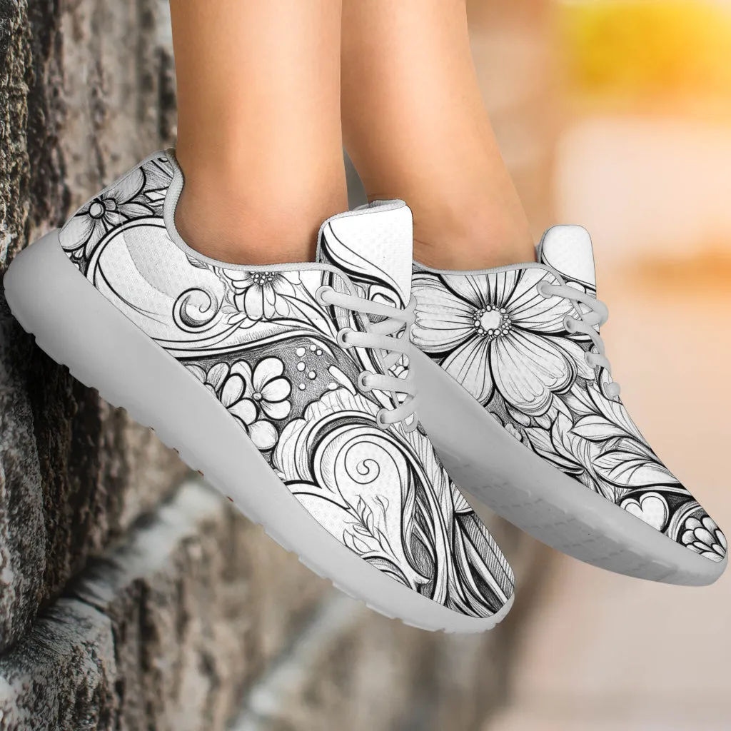 Black White Doodle Sport Sneakers