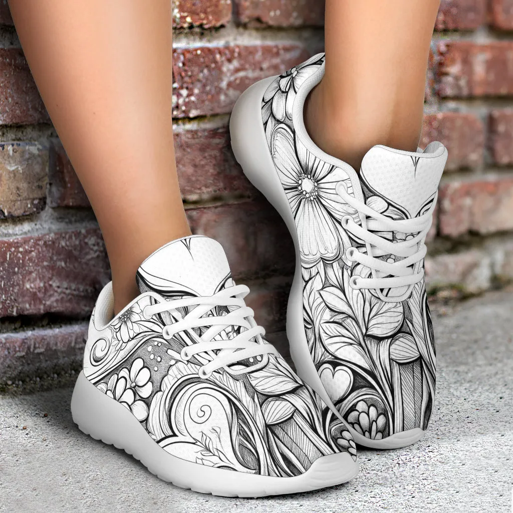 Black White Doodle Sport Sneakers