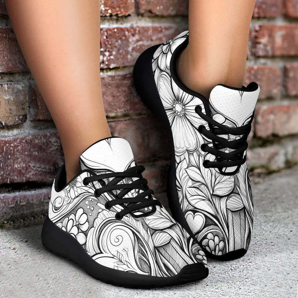 Black White Doodle Sport Sneakers