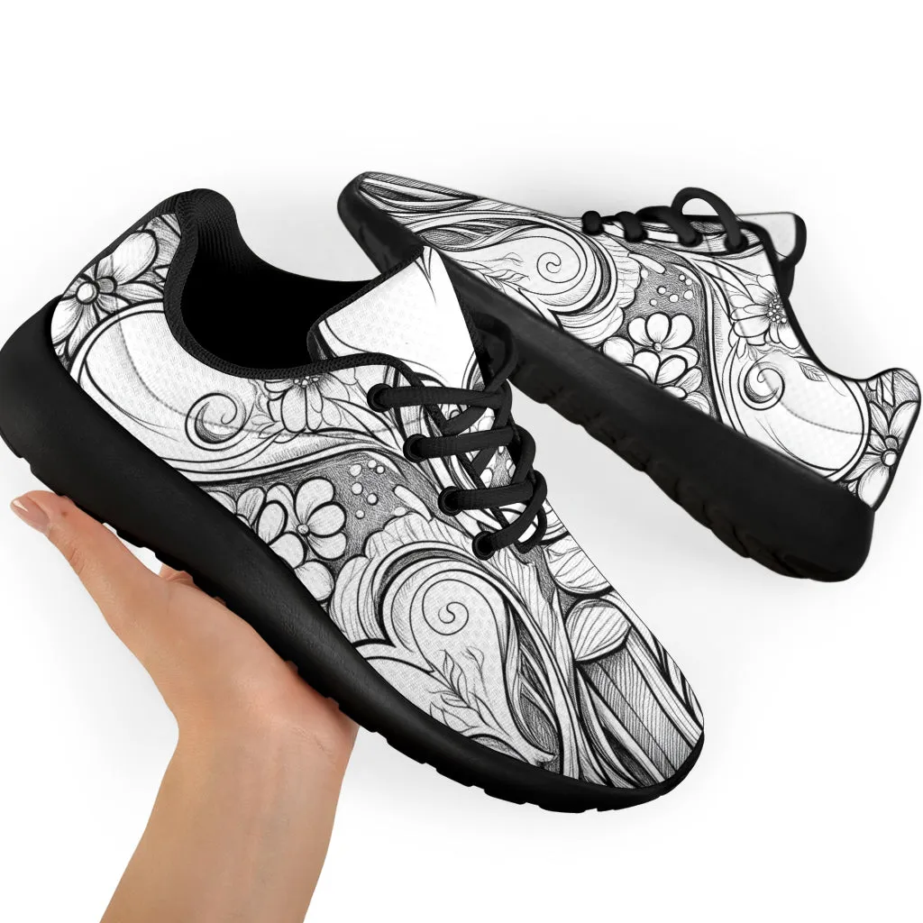 Black White Doodle Sport Sneakers