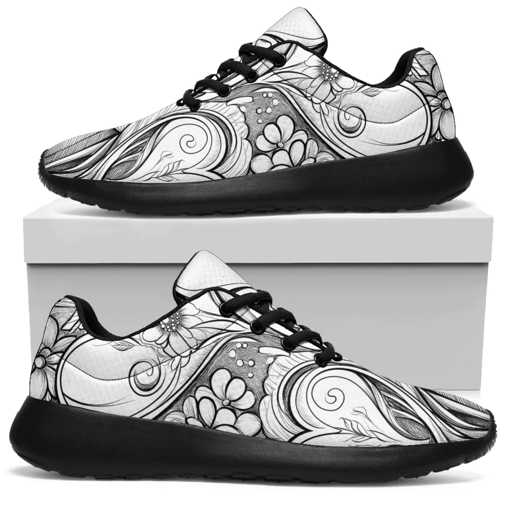 Black White Doodle Sport Sneakers