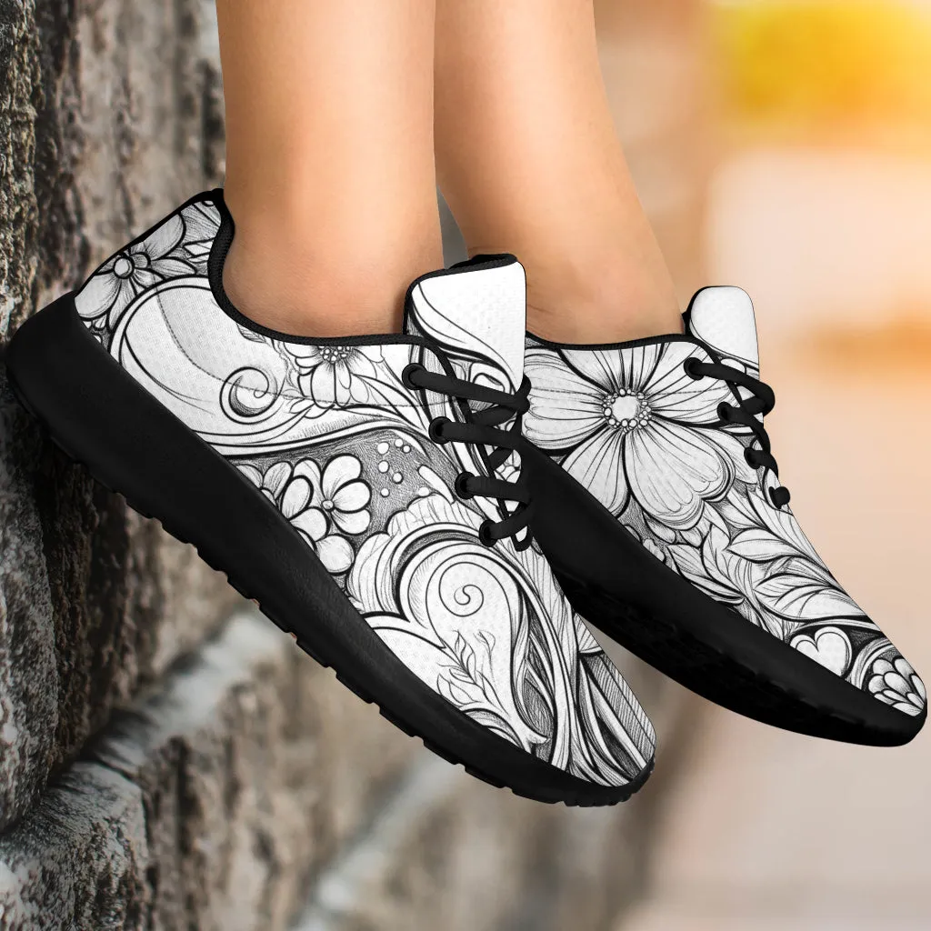 Black White Doodle Sport Sneakers