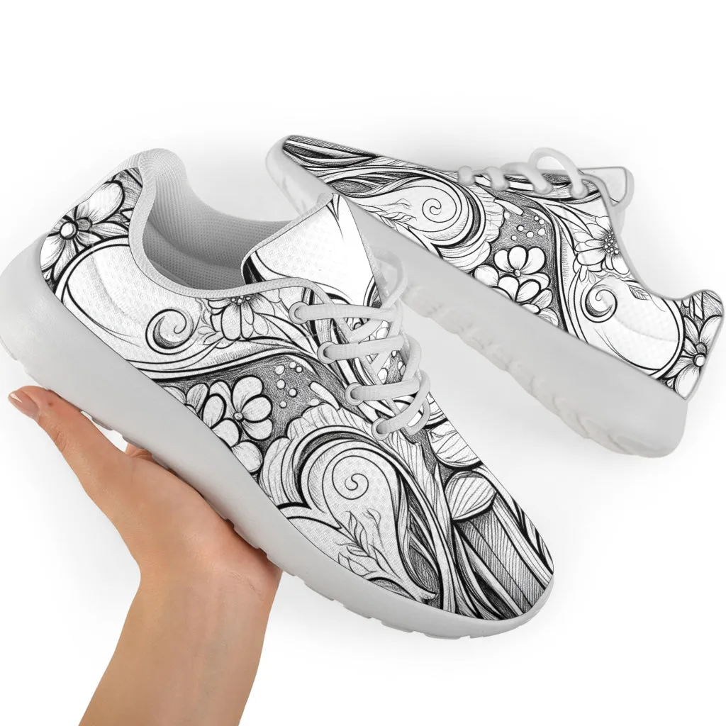 Black White Doodle Sport Sneakers
