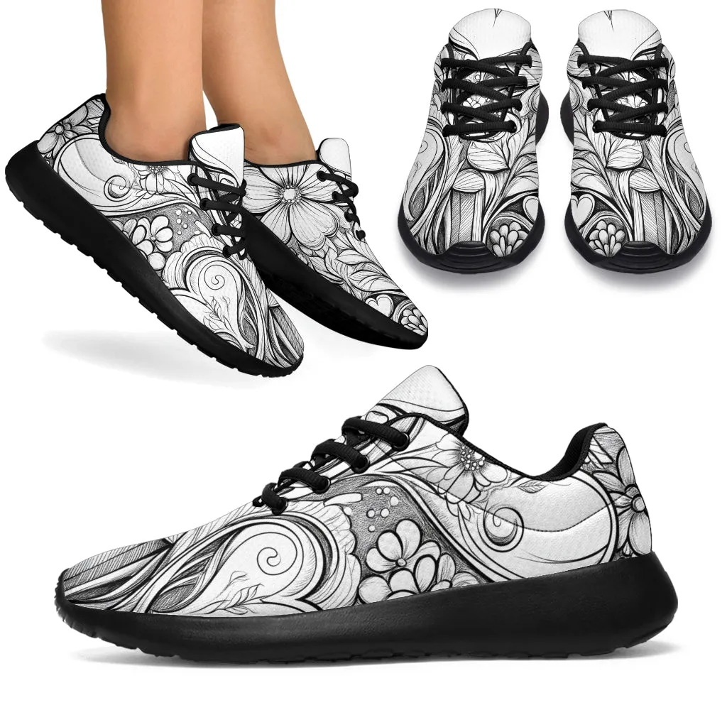 Black White Doodle Sport Sneakers