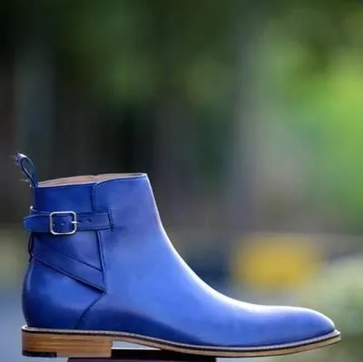 Blue Leather Casual Chelsea Boots for Men