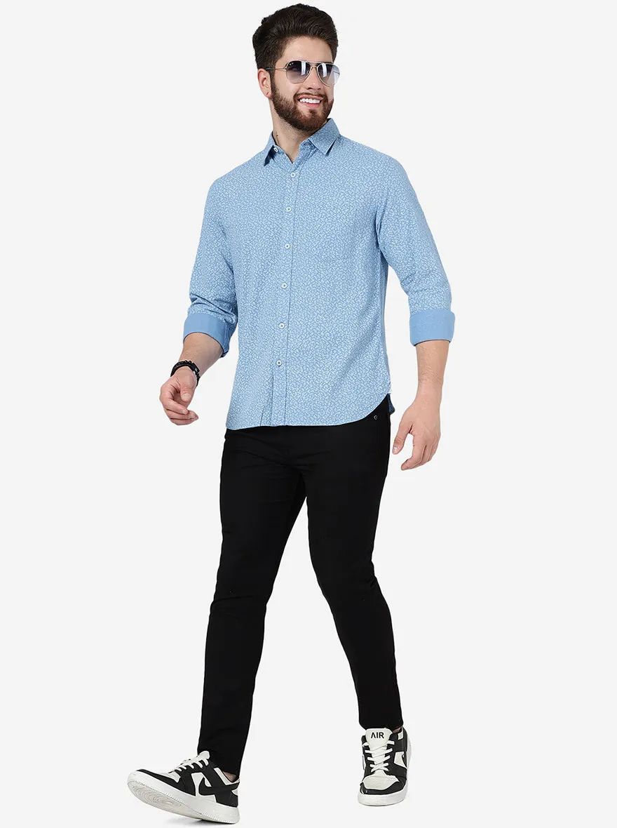 Blue Printed Slim Fit Casual Shirt | Greenfibre