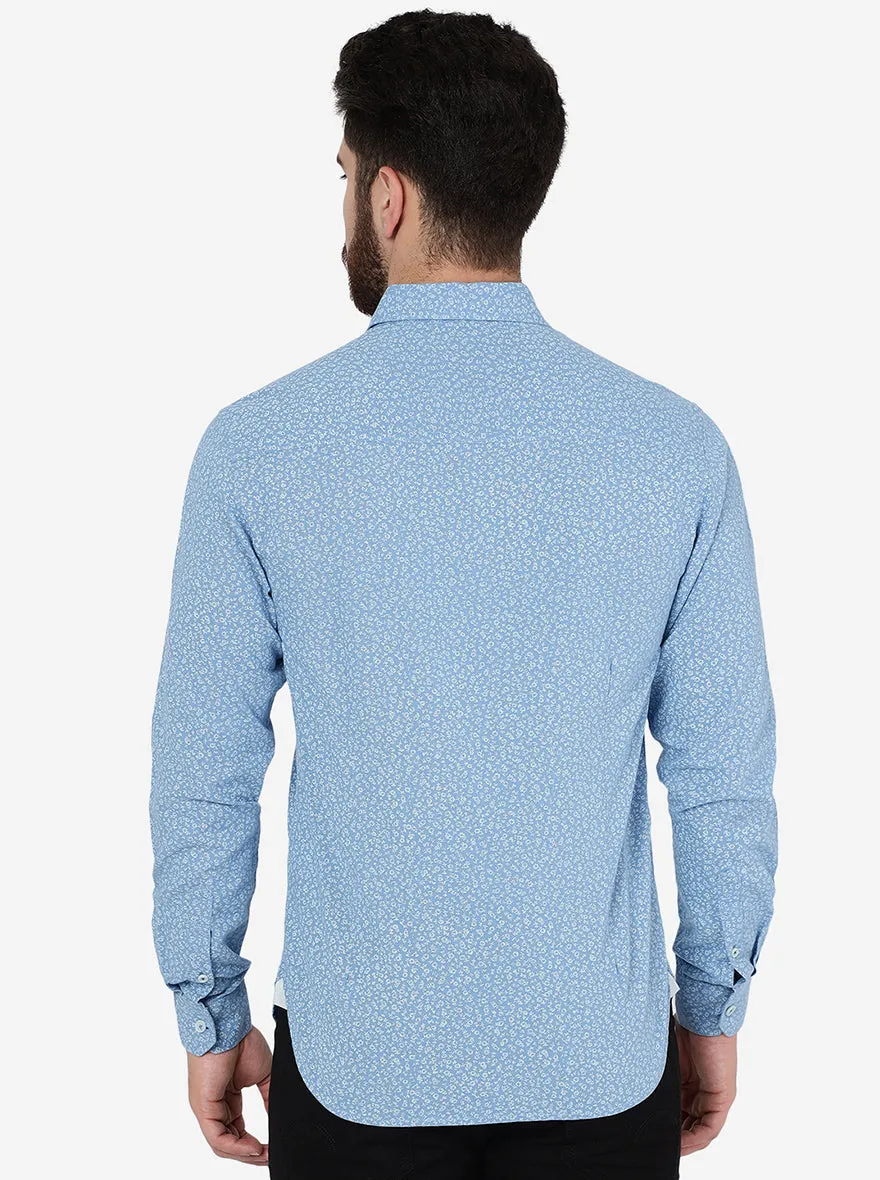 Blue Printed Slim Fit Casual Shirt | Greenfibre