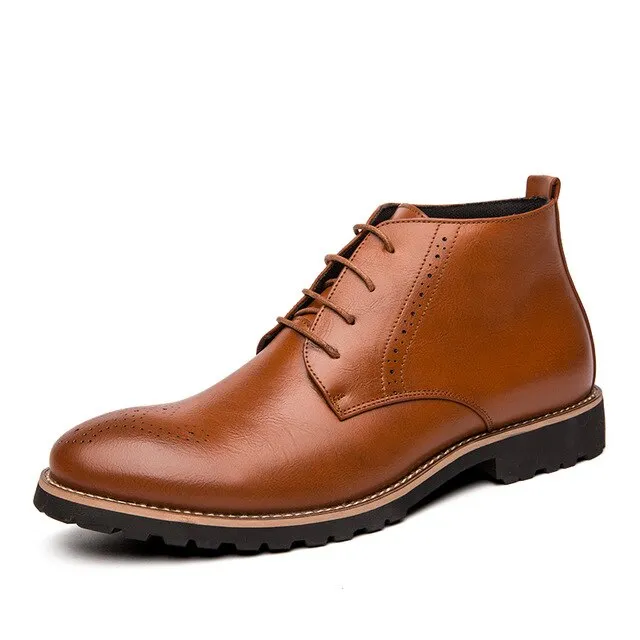 Boots for Men Business Chukka Mens Boots High Top Casual Shoes Outdoor Leather Mens Winter Shoes Male Black Zapatos Hombre