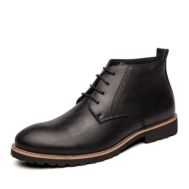 Boots for Men Business Chukka Mens Boots High Top Casual Shoes Outdoor Leather Mens Winter Shoes Male Black Zapatos Hombre