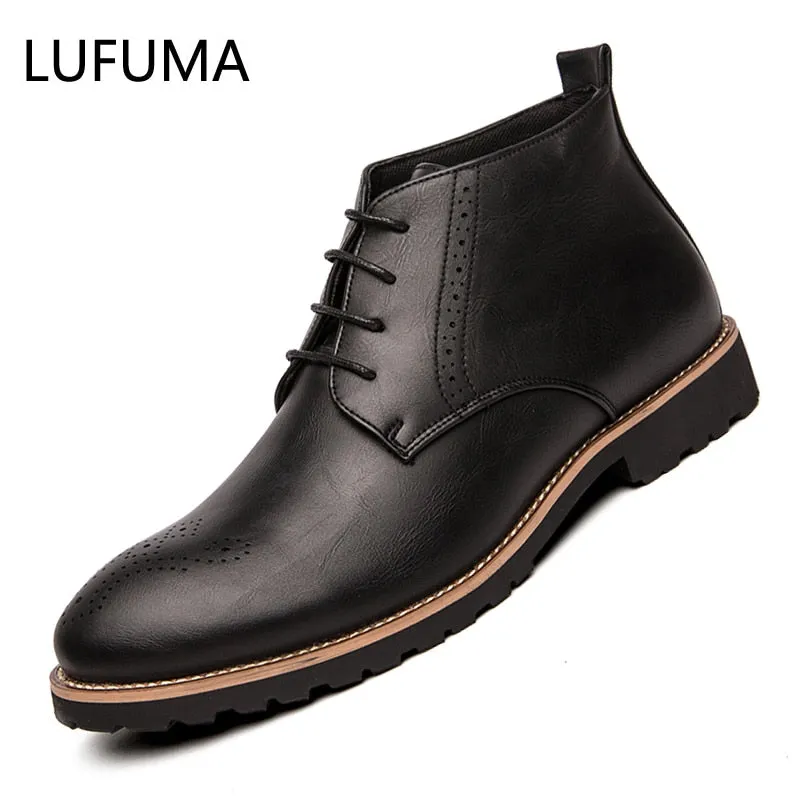 Boots for Men Business Chukka Mens Boots High Top Casual Shoes Outdoor Leather Mens Winter Shoes Male Black Zapatos Hombre