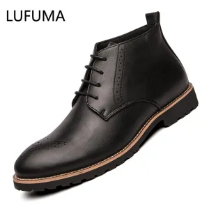 Boots for Men Business Chukka Mens Boots High Top Casual Shoes Outdoor Leather Mens Winter Shoes Male Black Zapatos Hombre