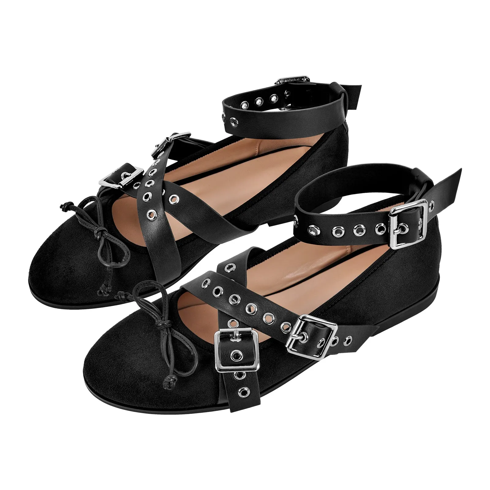 Bow Round Toe Belt Buckle Ankle Strap Flats