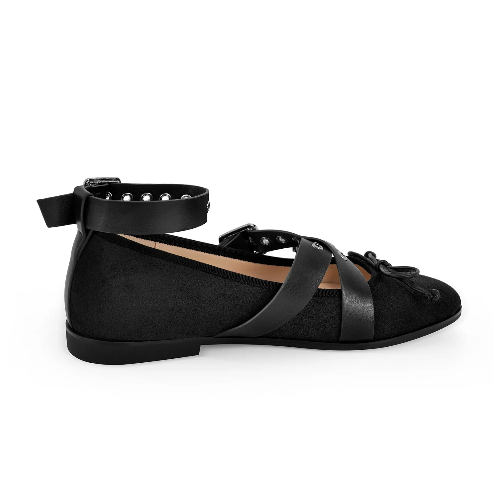 Bow Round Toe Belt Buckle Ankle Strap Flats