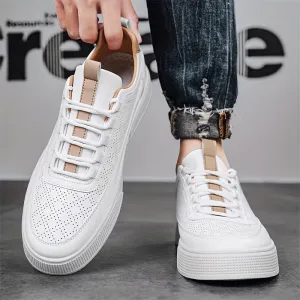 Bradley | Men's Leather Sneakers - Comfortable Perforated Design with Cushioned Sole for Everyday Wear
